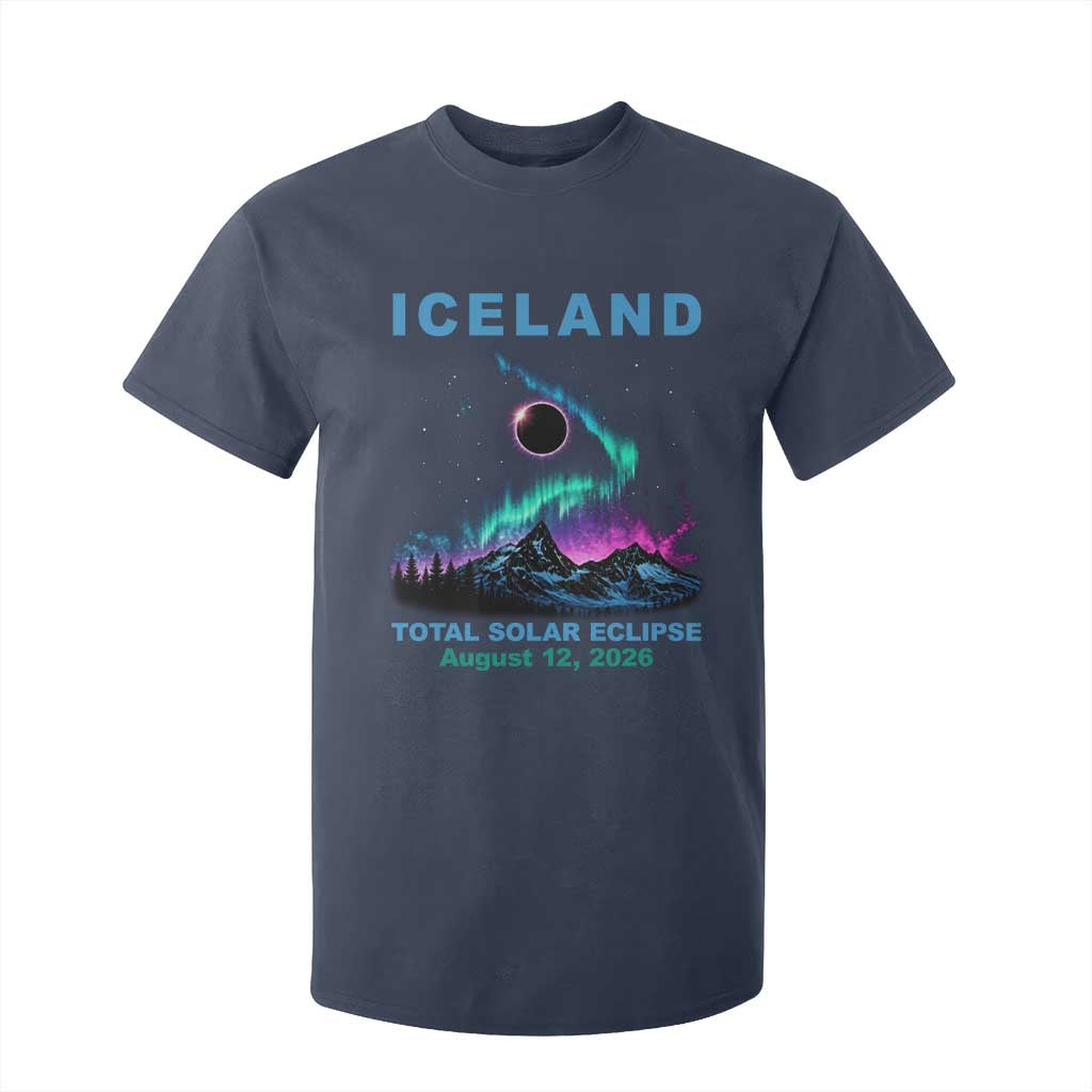 Iceland Total Solar Eclipse 2026 T Shirt For Kid August 12 Eclipse Totality Chaser Aurora Northern Lights TS11 Navy Print Your Wear