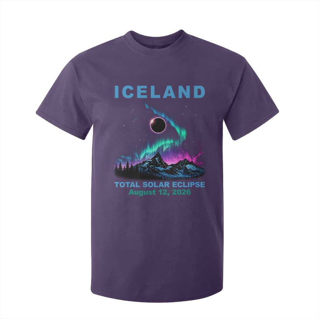 Iceland Total Solar Eclipse 2026 T Shirt For Kid August 12 Eclipse Totality Chaser Aurora Northern Lights TS11 Purple Print Your Wear