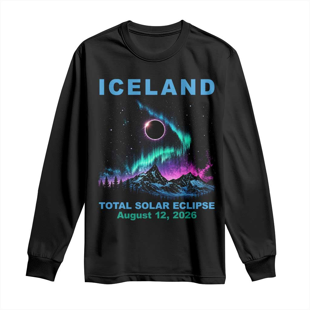 Iceland Total Solar Eclipse 2026 Long Sleeve Shirt August 12 Eclipse Totality Chaser Aurora Northern Lights TS11 Black Print Your Wear