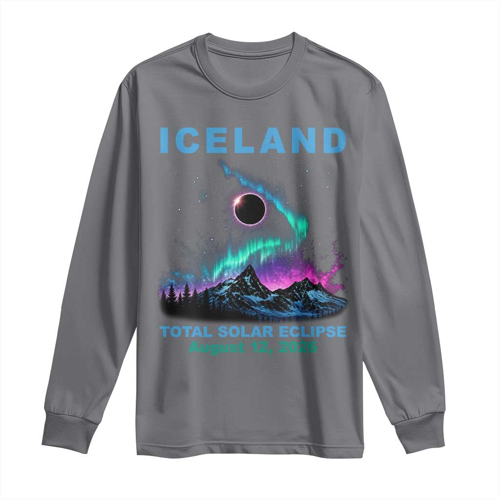 Iceland Total Solar Eclipse 2026 Long Sleeve Shirt August 12 Eclipse Totality Chaser Aurora Northern Lights TS11 Charcoal Print Your Wear