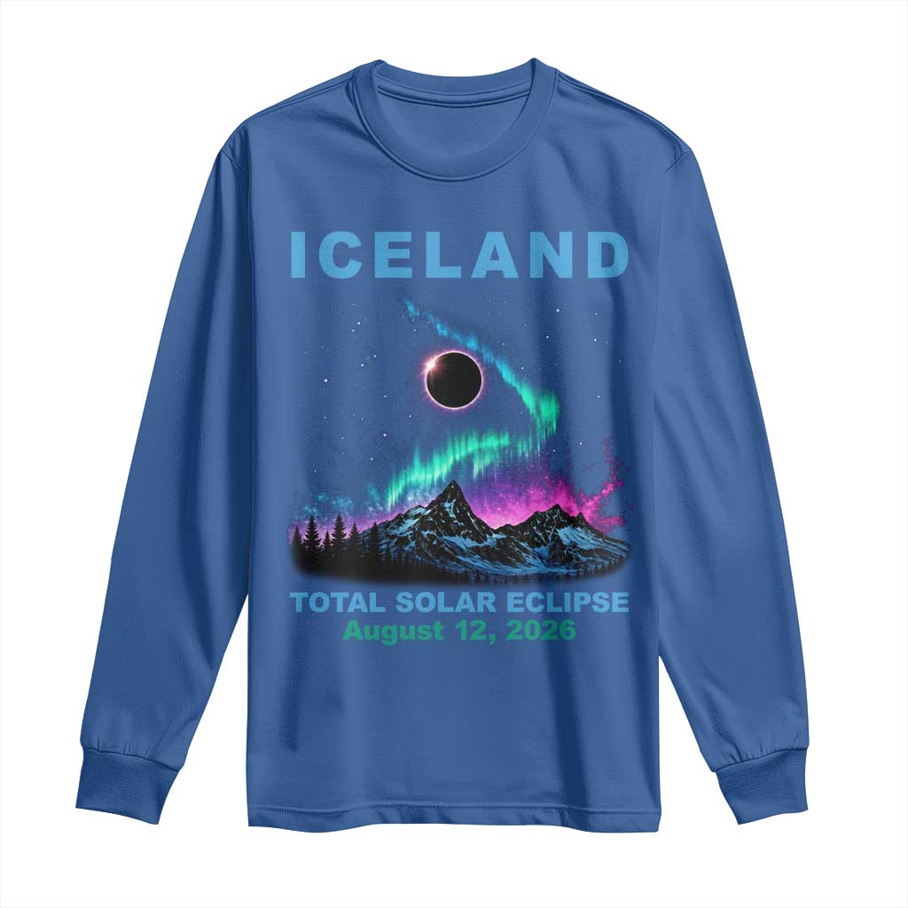 Iceland Total Solar Eclipse 2026 Long Sleeve Shirt August 12 Eclipse Totality Chaser Aurora Northern Lights TS11 Royal Blue Print Your Wear