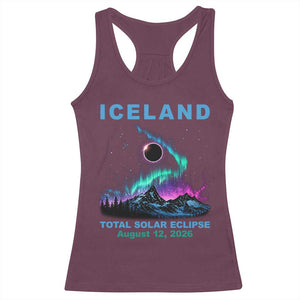 Iceland Total Solar Eclipse 2026 Racerback Tank Top August 12 Eclipse Totality Chaser Aurora Northern Lights TS11 Maroon Print Your Wear