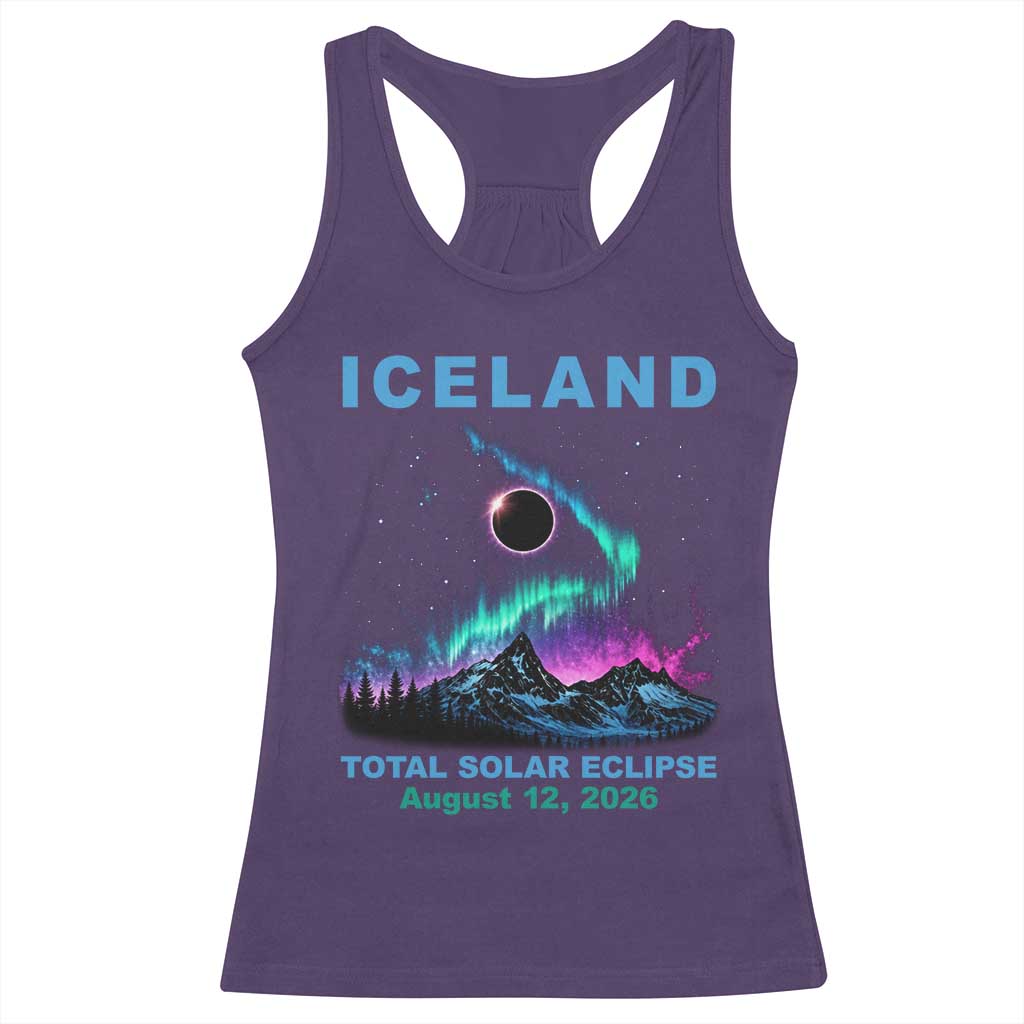 Iceland Total Solar Eclipse 2026 Racerback Tank Top August 12 Eclipse Totality Chaser Aurora Northern Lights TS11 Purple Print Your Wear
