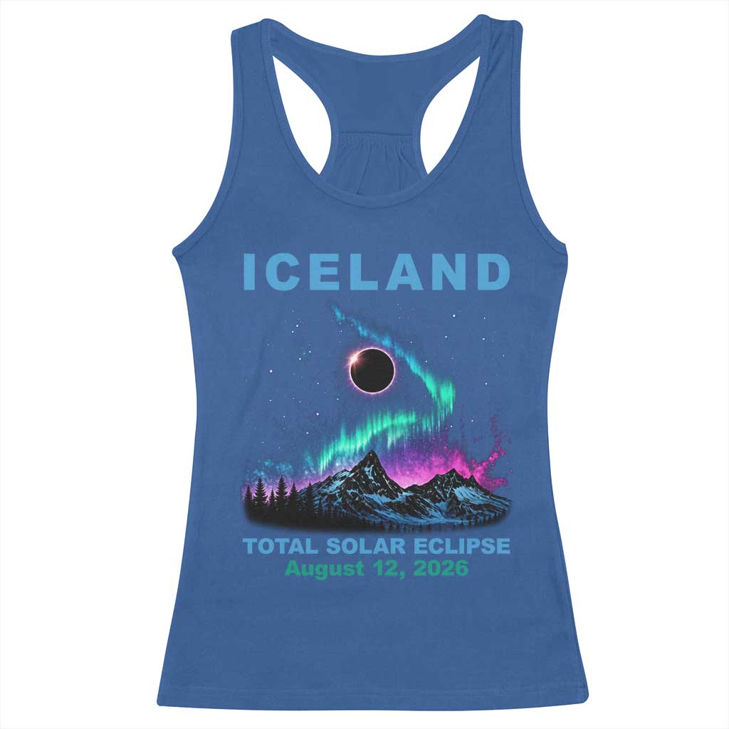 Iceland Total Solar Eclipse 2026 Racerback Tank Top August 12 Eclipse Totality Chaser Aurora Northern Lights TS11 Royal Blue Print Your Wear