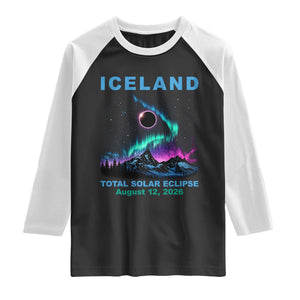 Iceland Total Solar Eclipse 2026 Raglan Shirt August 12 Eclipse Totality Chaser Aurora Northern Lights TS11 Black White Print Your Wear