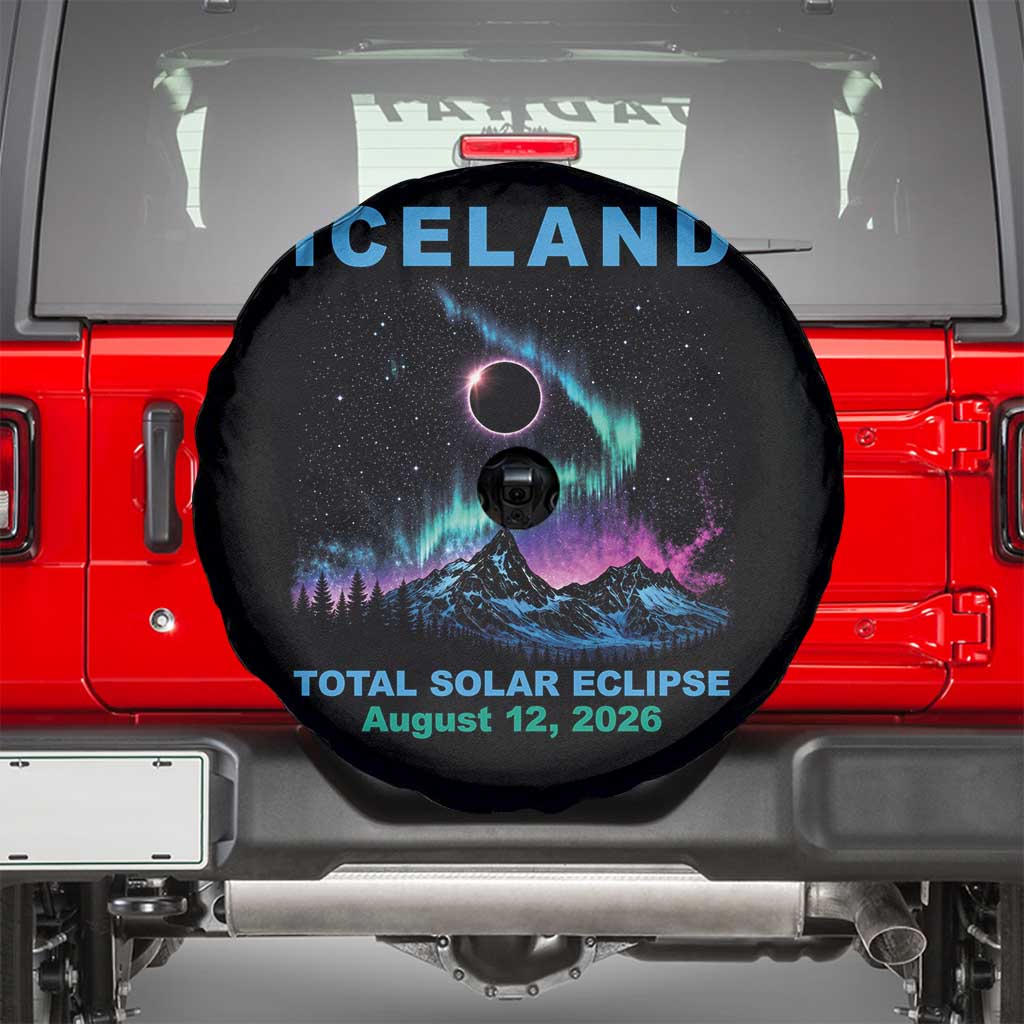 Iceland Total Solar Eclipse 2026 Spare Tire Cover August 12 Eclipse Totality Chaser Aurora Northern Lights TS11 Black Print Your Wear