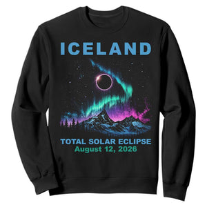 Iceland Total Solar Eclipse 2026 Sweatshirt August 12 Eclipse Totality Chaser Aurora Northern Lights TS11 Black Print Your Wear