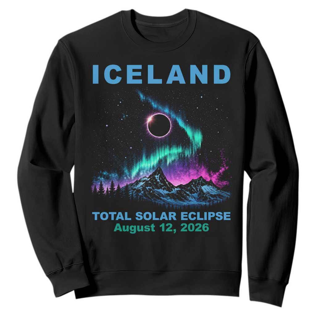 Iceland Total Solar Eclipse 2026 Sweatshirt August 12 Eclipse Totality Chaser Aurora Northern Lights TS11 Black Print Your Wear