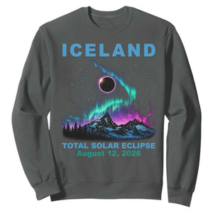 Iceland Total Solar Eclipse 2026 Sweatshirt August 12 Eclipse Totality Chaser Aurora Northern Lights TS11 Dark Heather Print Your Wear