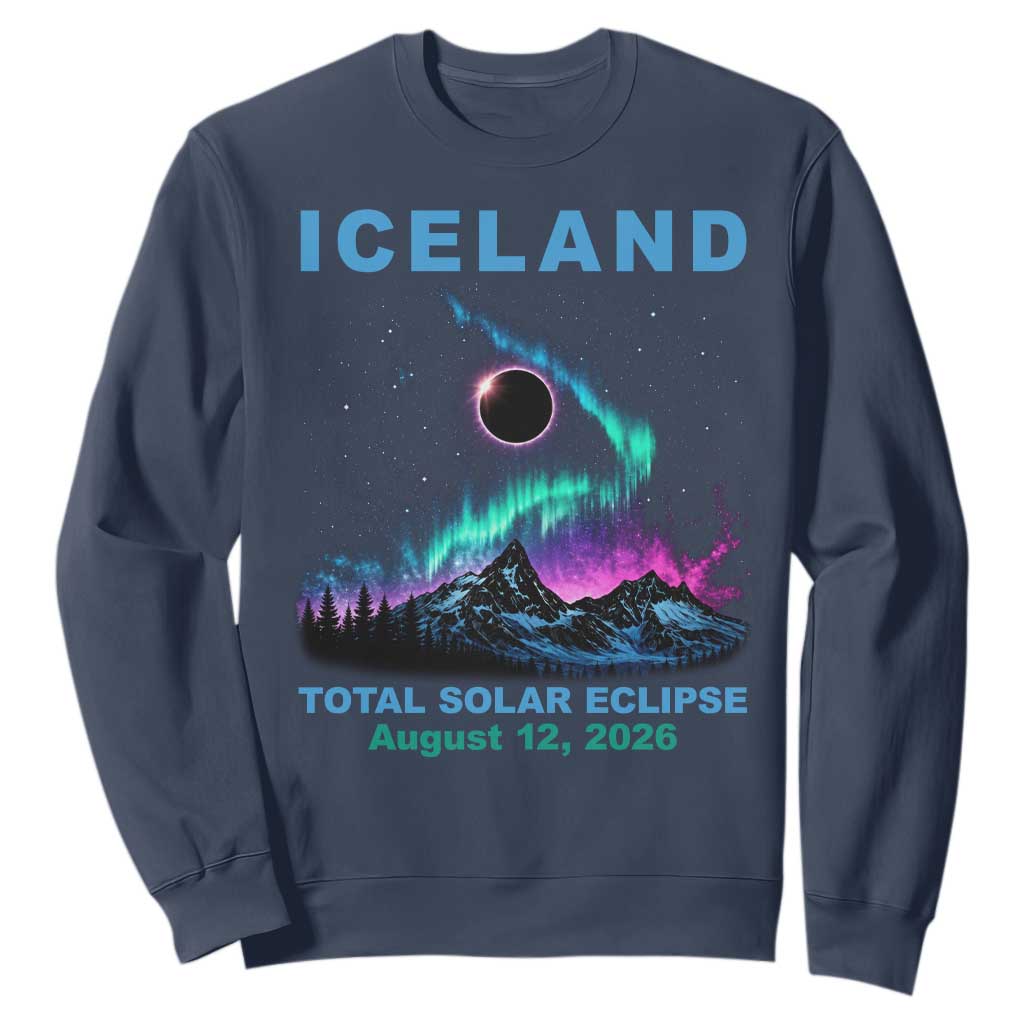 Iceland Total Solar Eclipse 2026 Sweatshirt August 12 Eclipse Totality Chaser Aurora Northern Lights TS11 Navy Print Your Wear