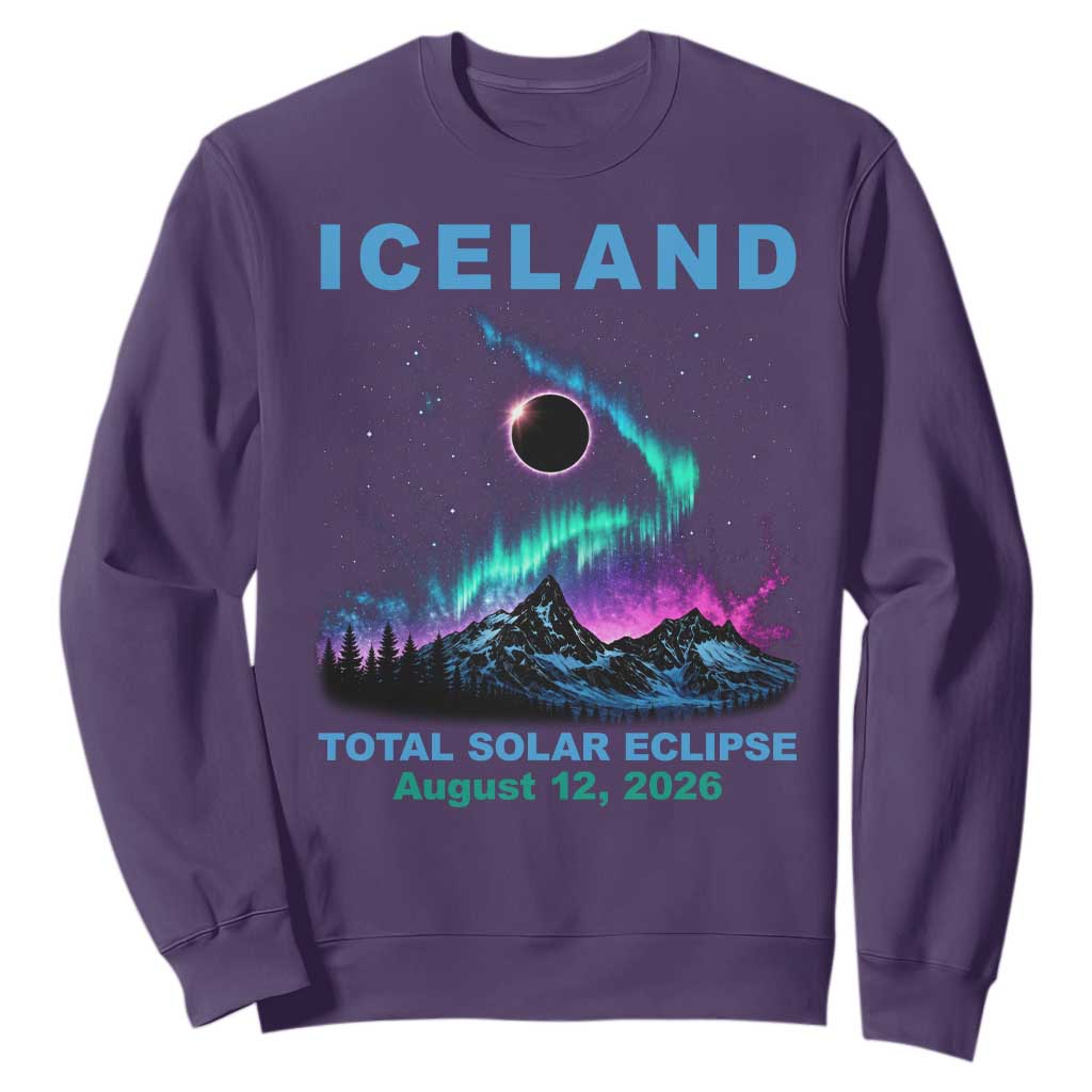 Iceland Total Solar Eclipse 2026 Sweatshirt August 12 Eclipse Totality Chaser Aurora Northern Lights TS11 Purple Print Your Wear