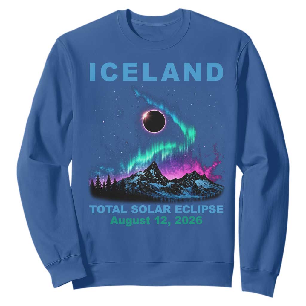 Iceland Total Solar Eclipse 2026 Sweatshirt August 12 Eclipse Totality Chaser Aurora Northern Lights TS11 Royal Blue Print Your Wear