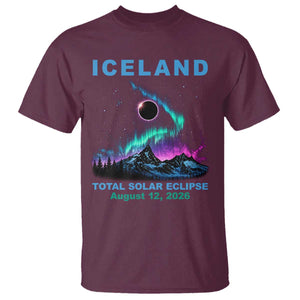 Iceland Total Solar Eclipse 2026 T Shirt August 12 Eclipse Totality Chaser Aurora Northern Lights TS11 Maroon Print Your Wear