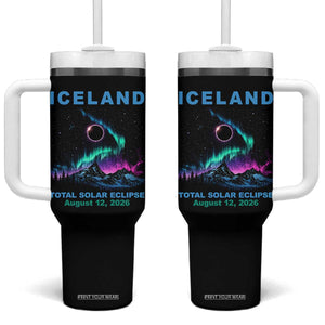Iceland Total Solar Eclipse 2026 Tumbler With Handle August 12 Eclipse Totality Chaser Aurora Northern Lights TS11 One Size: 40 oz Black Print Your Wear