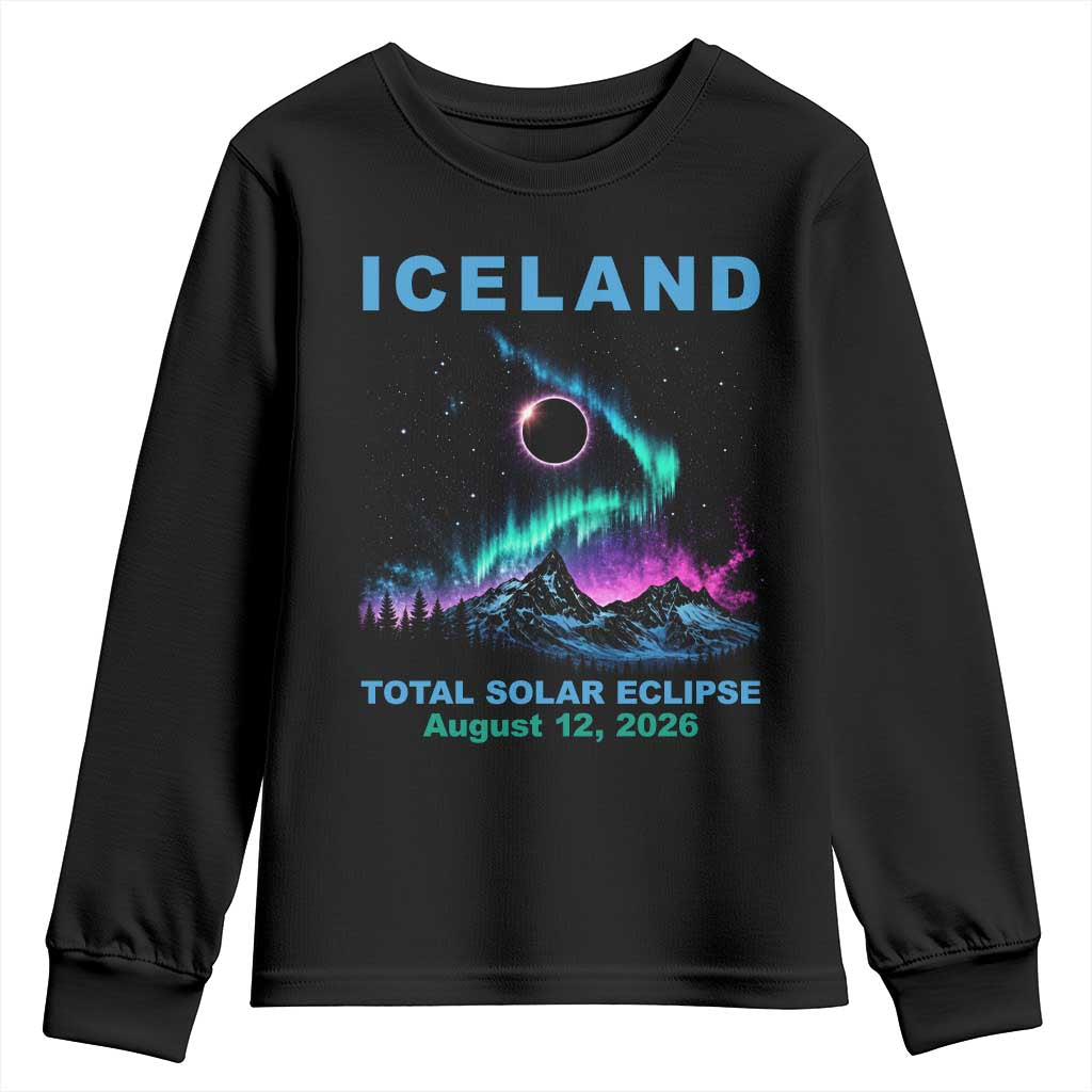 Iceland Total Solar Eclipse 2026 Youth Sweatshirt August 12 Eclipse Totality Chaser Aurora Northern Lights TS11 Black Print Your Wear