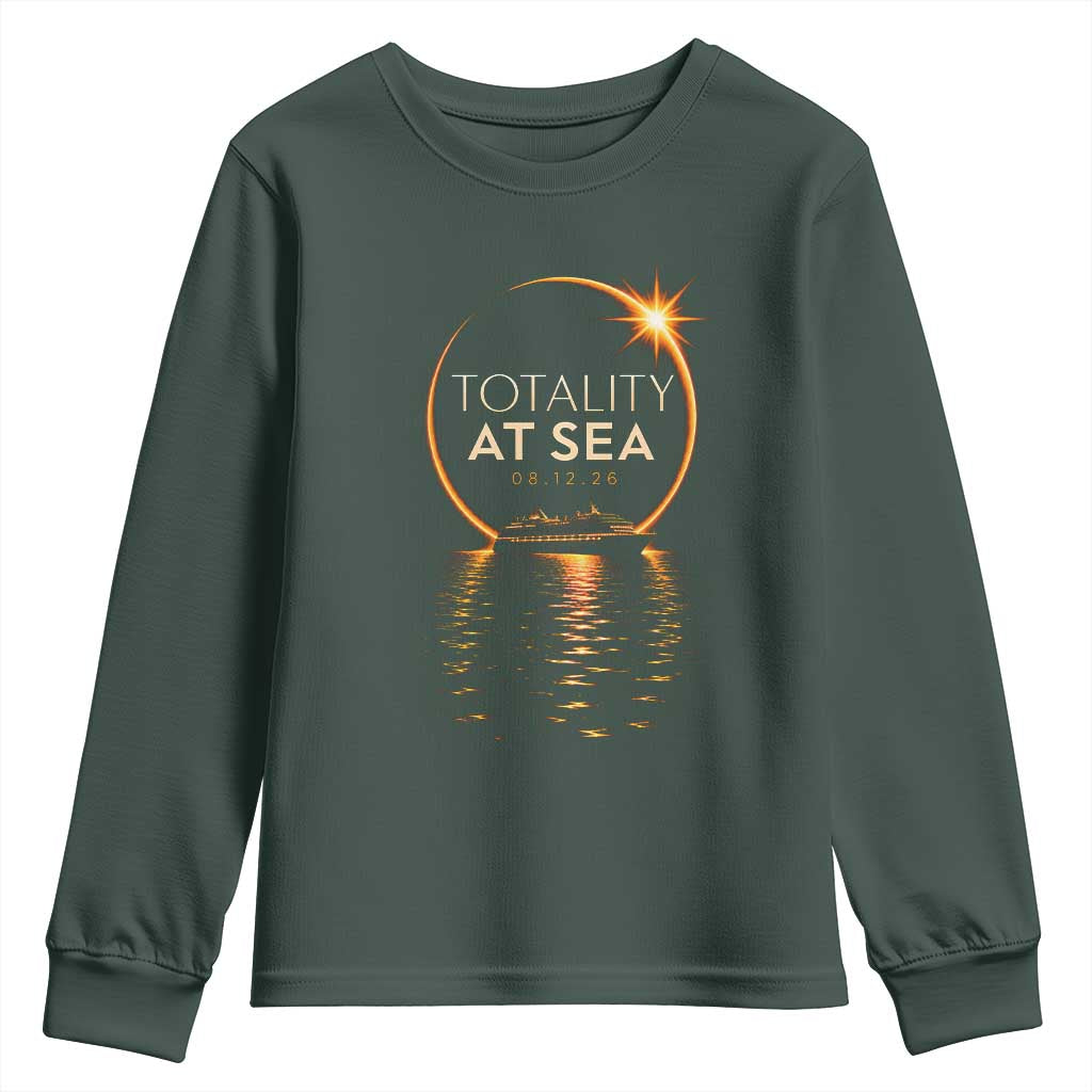 Total Solar Eclipse At Sea 2026 Youth Sweatshirt Totality Eclipse Cruise TS11 Dark Forest Green Print Your Wear