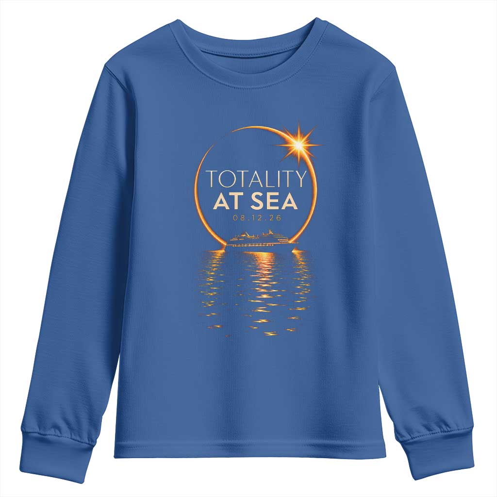 Total Solar Eclipse At Sea 2026 Youth Sweatshirt Totality Eclipse Cruise TS11 Royal Blue Print Your Wear