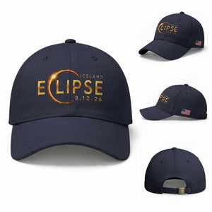 Iceland Eclipse 2026 Baseball Cap August 12 26 Solar Eclipse Totality TS11 Baseball Cap Universal Fit Navy Print Your Wear