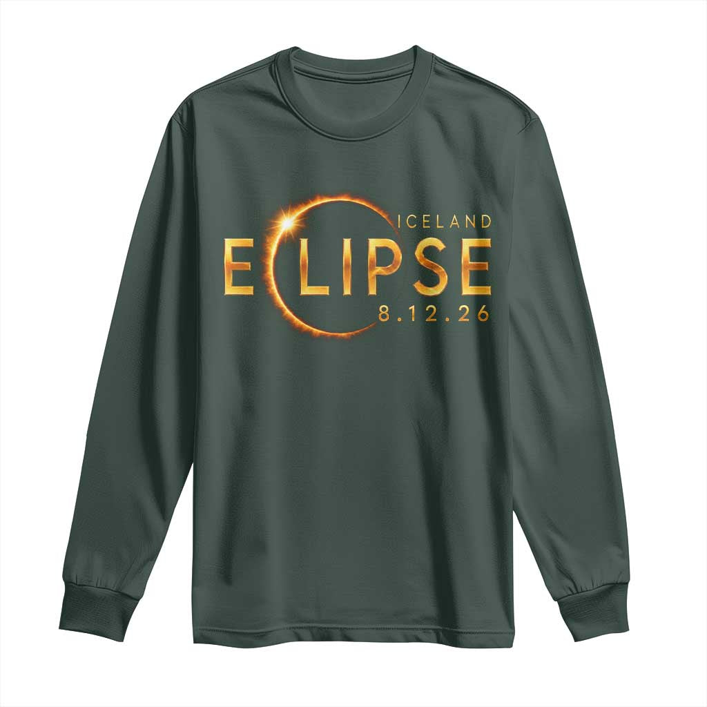 Iceland Eclipse 2026 Long Sleeve Shirt August 12 26 Solar Eclipse Totality TS11 Dark Forest Green Print Your Wear