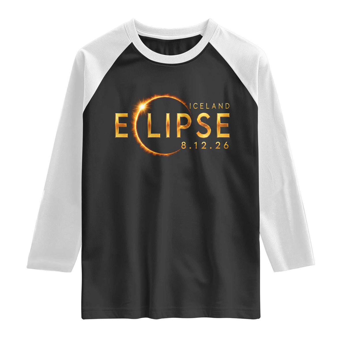 Iceland Eclipse 2026 Raglan Shirt August 12 26 Solar Eclipse Totality TS11 Black White Print Your Wear