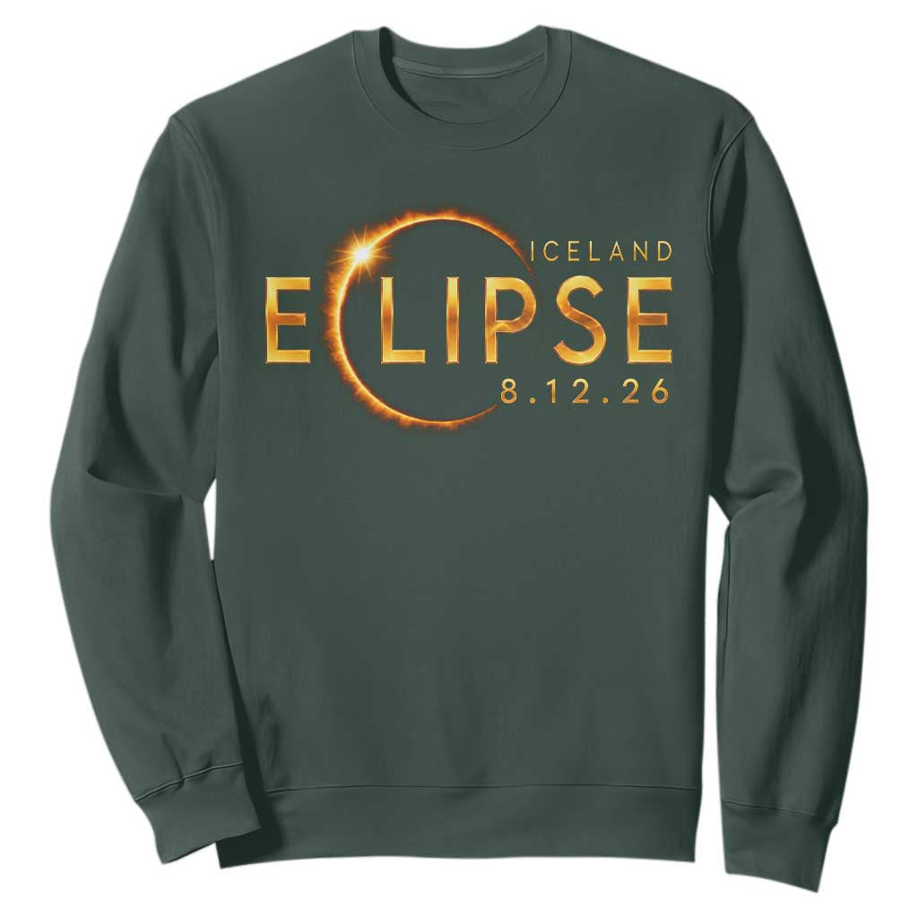 Iceland Eclipse 2026 Sweatshirt August 12 26 Solar Eclipse Totality TS11 Dark Forest Green Print Your Wear