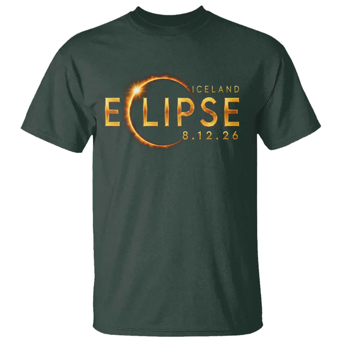 Iceland Eclipse 2026 T Shirt August 12 26 Solar Eclipse Totality TS11 Dark Forest Green Print Your Wear
