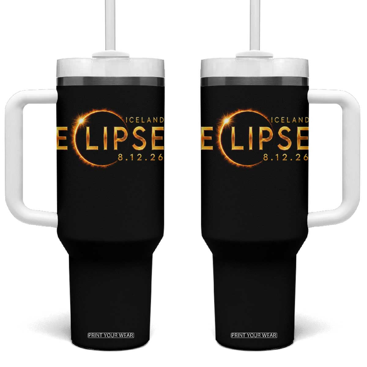 Iceland Eclipse 2026 Tumbler With Handle August 12 26 Solar Eclipse Totality TS11 One Size: 40 oz Black Print Your Wear