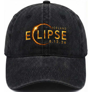 Iceland Eclipse 2026 Washed Cotton Baseball Cap August 12 26 Solar Eclipse Totality TS11 Print Your Wear