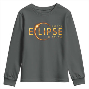 Iceland Eclipse 2026 Youth Sweatshirt August 12 26 Solar Eclipse Totality TS11 Dark Heather Print Your Wear
