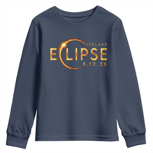 Iceland Eclipse 2026 Youth Sweatshirt August 12 26 Solar Eclipse Totality TS11 Navy Print Your Wear