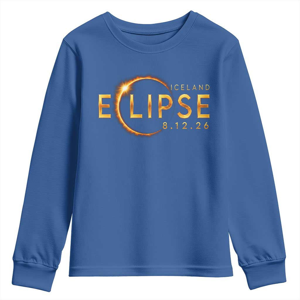 Iceland Eclipse 2026 Youth Sweatshirt August 12 26 Solar Eclipse Totality TS11 Royal Blue Print Your Wear