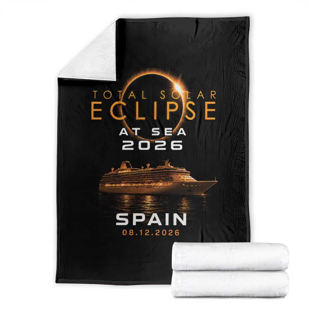 Spain Total Solar Eclipse 2026 At Sea Cruise Throw Blanket TS11 Black Print Your Wear