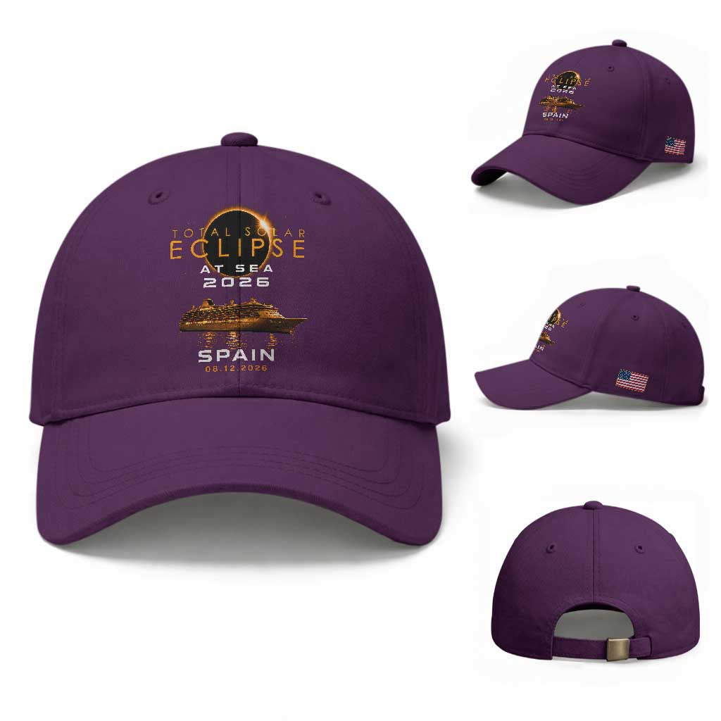 Spain Total Solar Eclipse 2026 At Sea Cruise Baseball Cap TS11 Baseball Cap Universal Fit Purple Print Your Wear