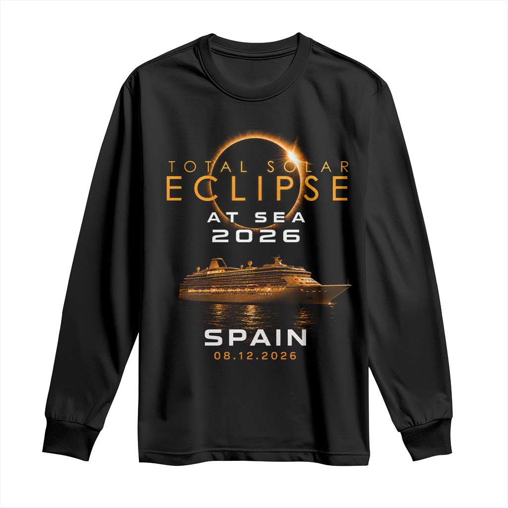 Spain Total Solar Eclipse 2026 At Sea Cruise Long Sleeve Shirt TS11 Black Print Your Wear