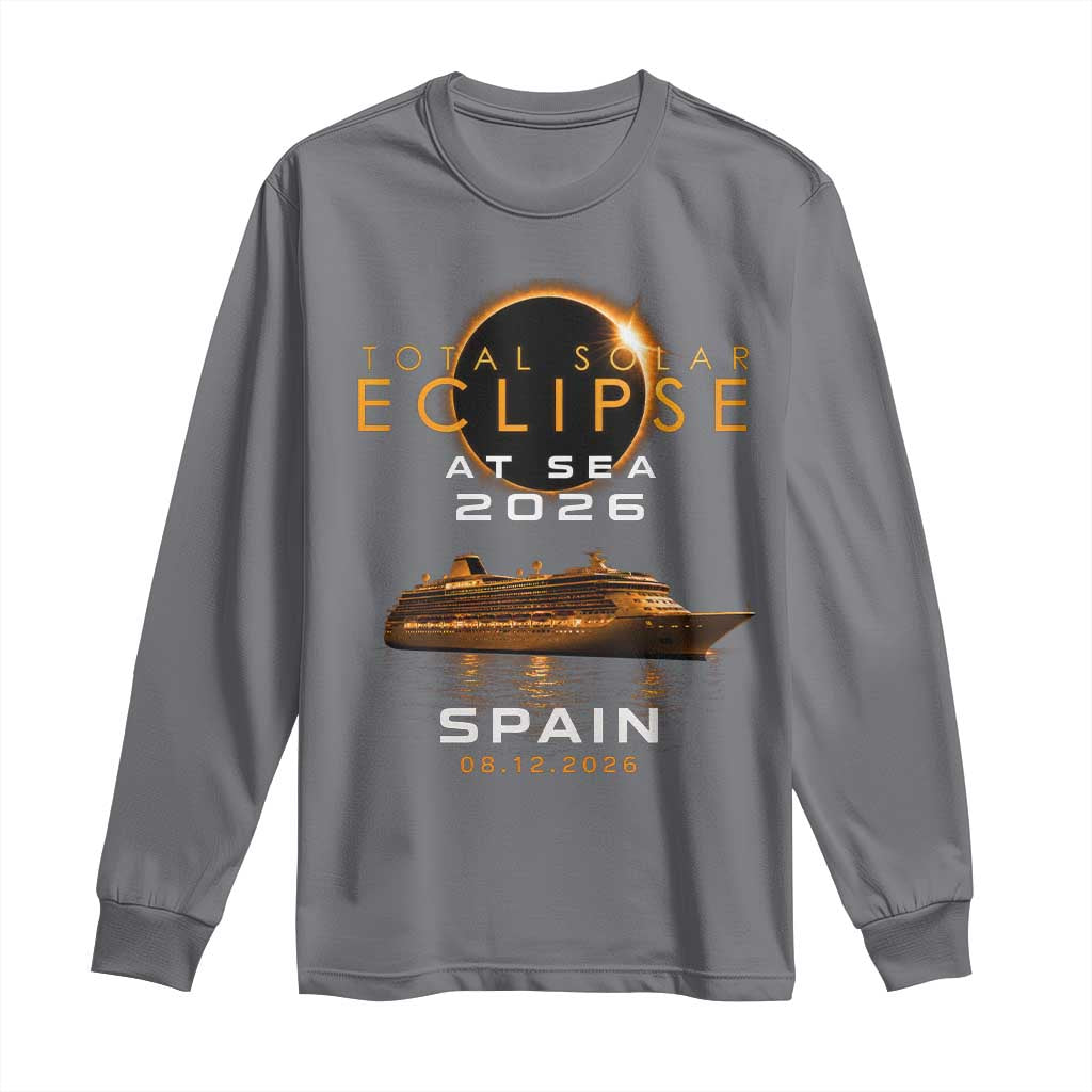 Spain Total Solar Eclipse 2026 At Sea Cruise Long Sleeve Shirt TS11 Charcoal Print Your Wear