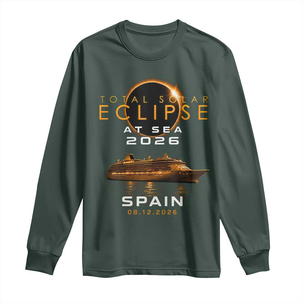 Spain Total Solar Eclipse 2026 At Sea Cruise Long Sleeve Shirt TS11 Dark Forest Green Print Your Wear
