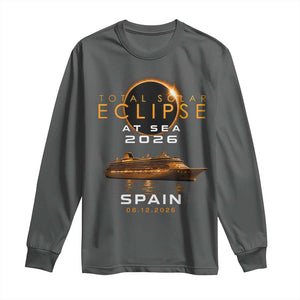 Spain Total Solar Eclipse 2026 At Sea Cruise Long Sleeve Shirt TS11 Dark Heather Print Your Wear