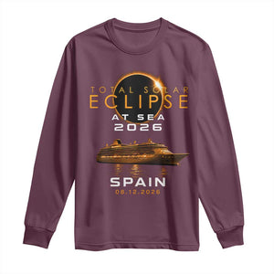 Spain Total Solar Eclipse 2026 At Sea Cruise Long Sleeve Shirt TS11 Maroon Print Your Wear