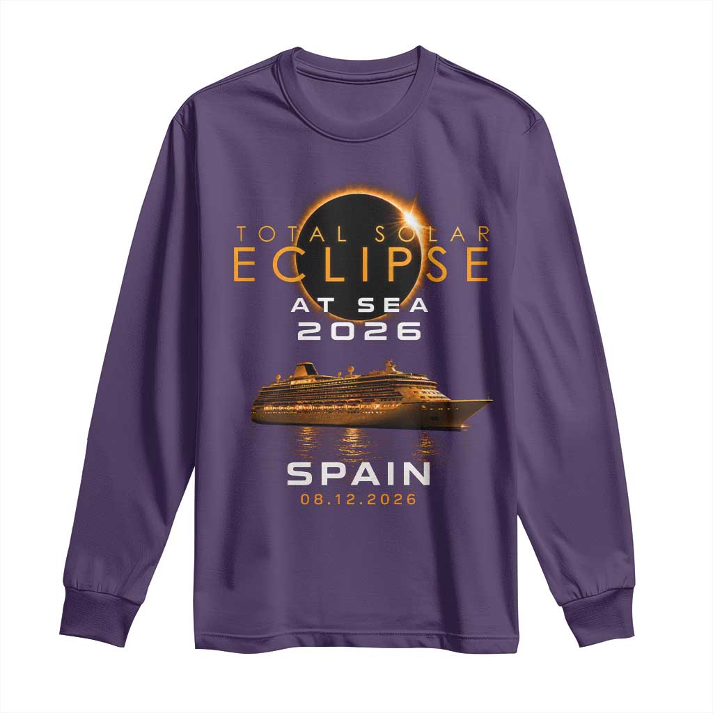 Spain Total Solar Eclipse 2026 At Sea Cruise Long Sleeve Shirt TS11 Purple Print Your Wear