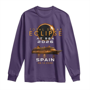 Spain Total Solar Eclipse 2026 At Sea Cruise Long Sleeve Shirt TS11 Purple Print Your Wear