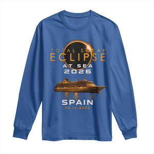 Spain Total Solar Eclipse 2026 At Sea Cruise Long Sleeve Shirt TS11 Royal Blue Print Your Wear