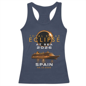 Spain Total Solar Eclipse 2026 At Sea Cruise Racerback Tank Top TS11 Navy Print Your Wear