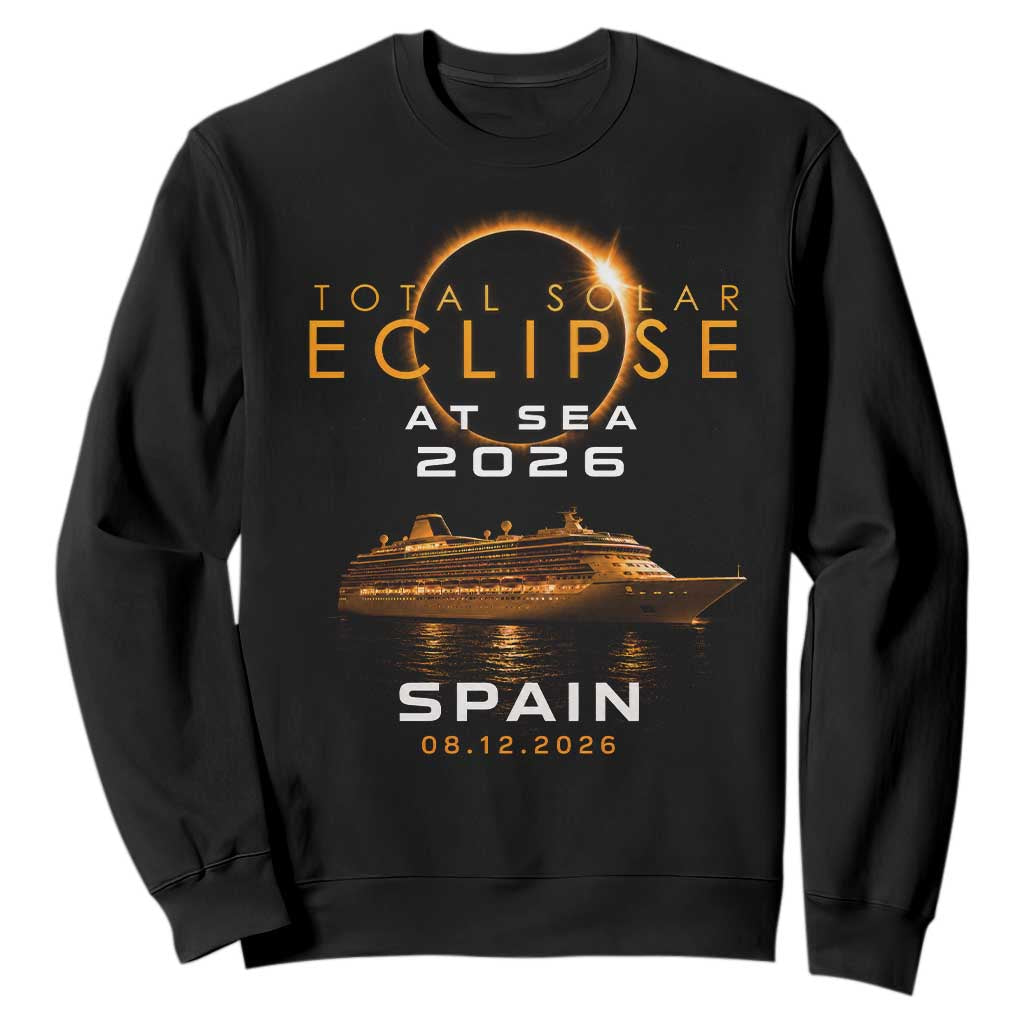 Spain Total Solar Eclipse 2026 At Sea Cruise Sweatshirt TS11 Black Print Your Wear