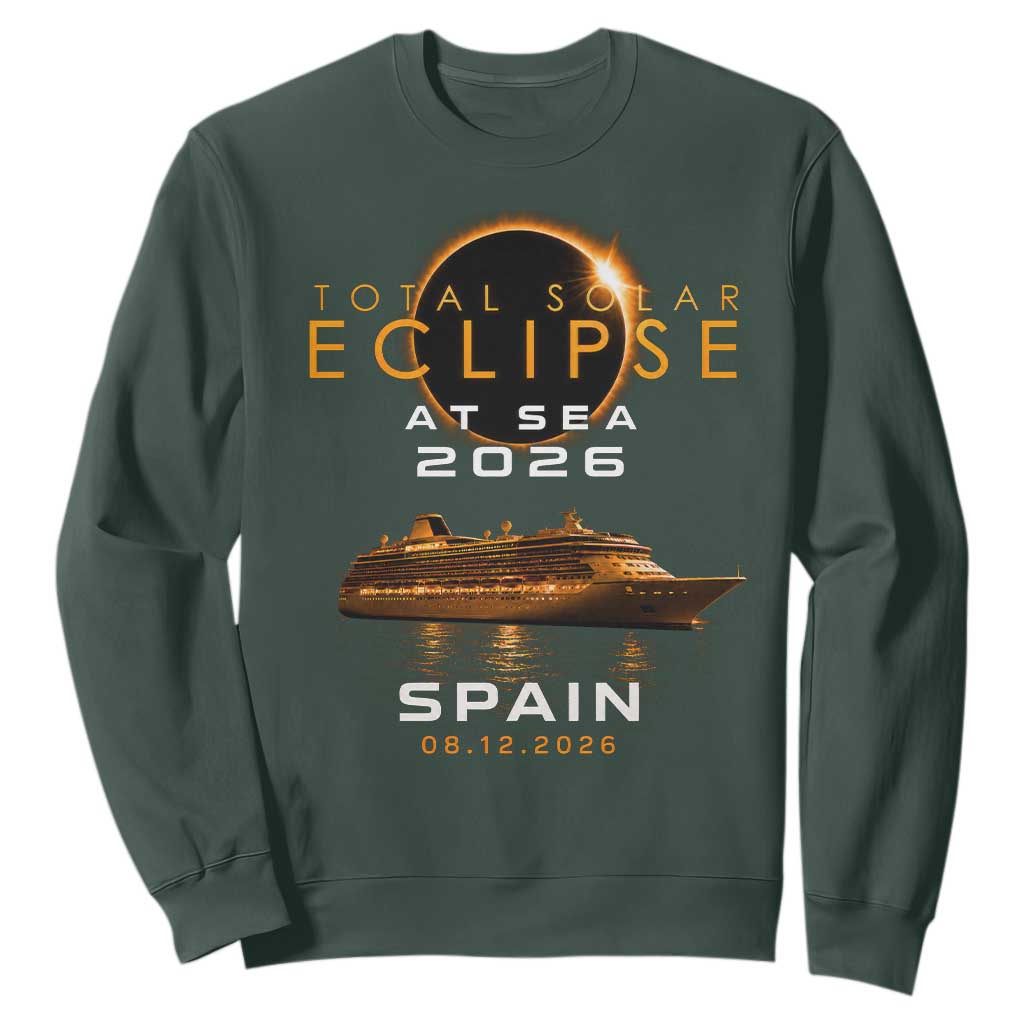 Spain Total Solar Eclipse 2026 At Sea Cruise Sweatshirt TS11 Dark Forest Green Print Your Wear
