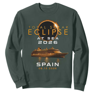 Spain Total Solar Eclipse 2026 At Sea Cruise Sweatshirt TS11 Dark Forest Green Print Your Wear