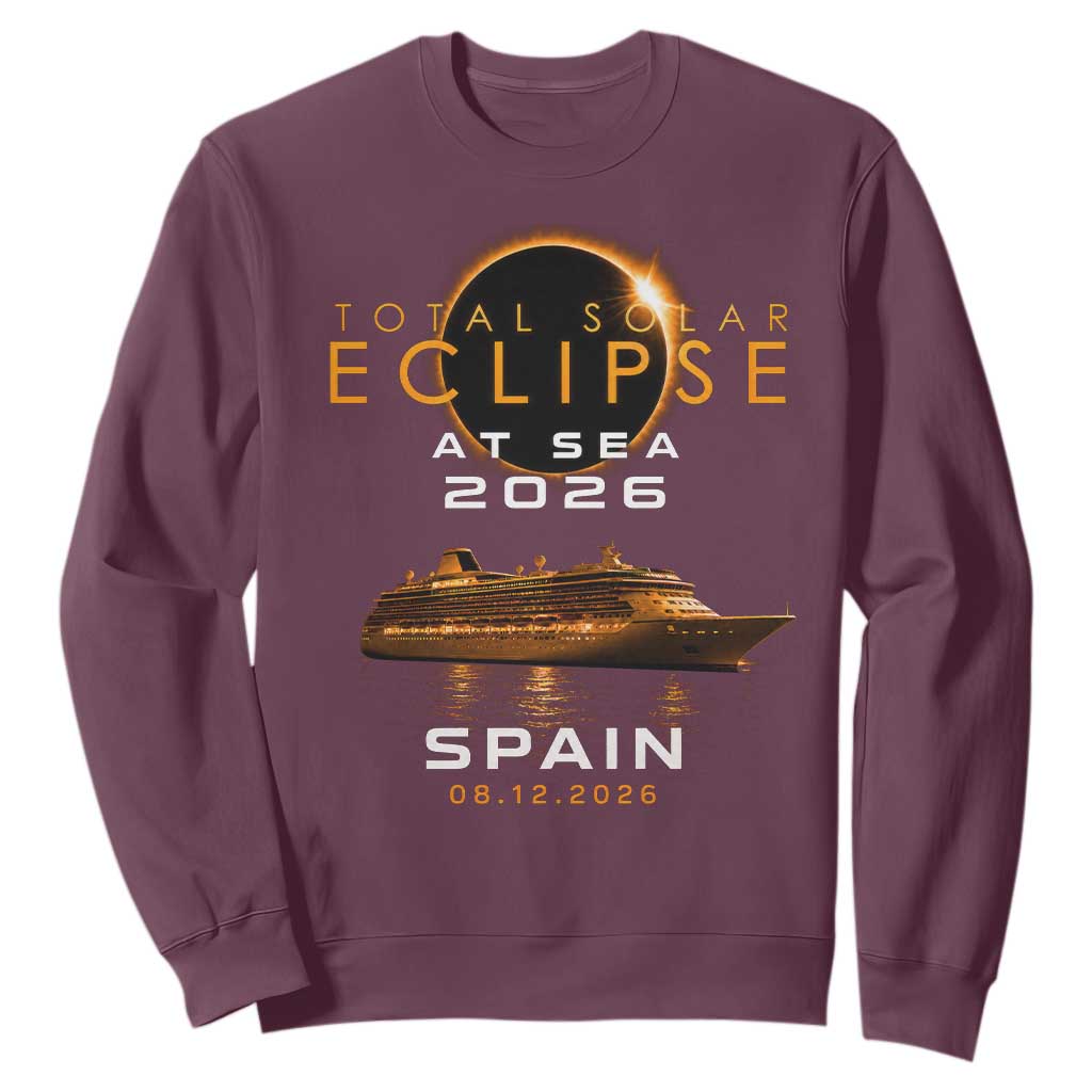 Spain Total Solar Eclipse 2026 At Sea Cruise Sweatshirt TS11 Maroon Print Your Wear