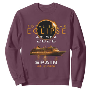 Spain Total Solar Eclipse 2026 At Sea Cruise Sweatshirt TS11 Maroon Print Your Wear