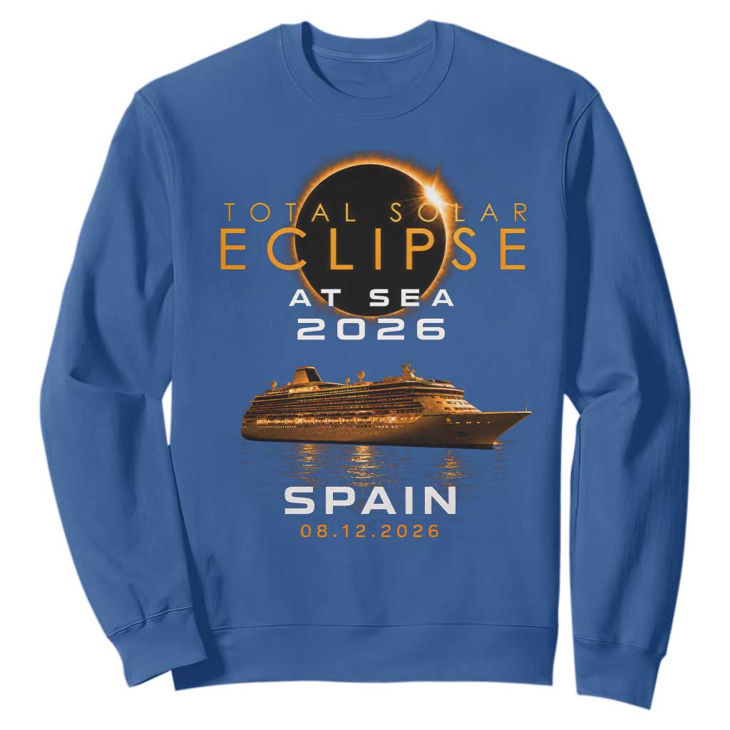 Spain Total Solar Eclipse 2026 At Sea Cruise Sweatshirt TS11 Royal Blue Print Your Wear