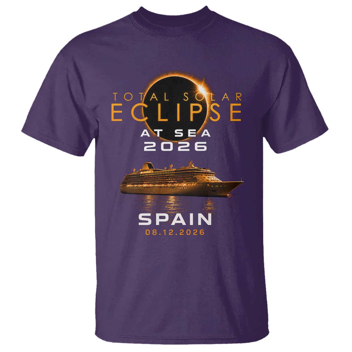 Spain Total Solar Eclipse 2026 At Sea Cruise T Shirt TS11 Purple Print Your Wear