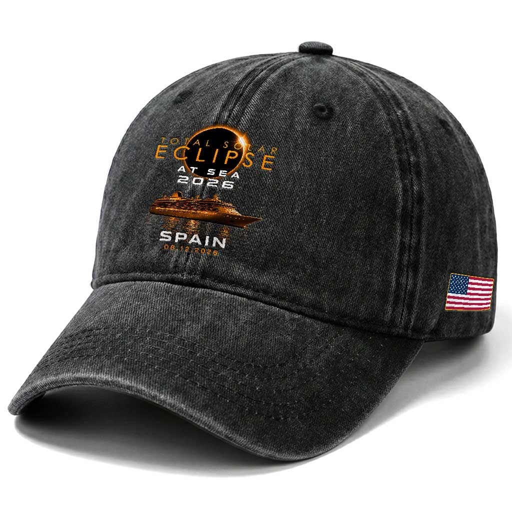Spain Total Solar Eclipse 2026 At Sea Cruise Washed Cotton Baseball Cap TS11 Print Your Wear
